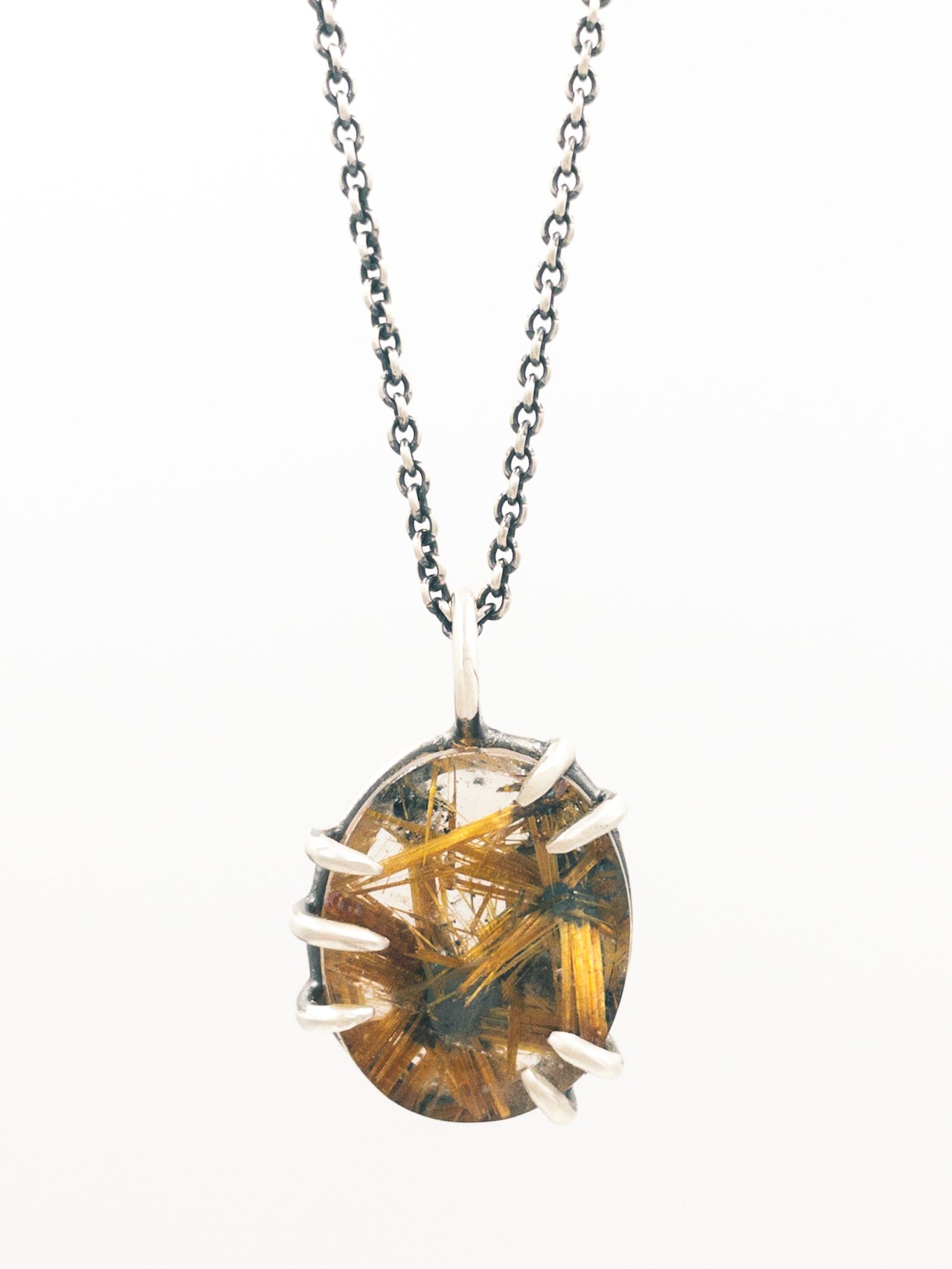 Golden Rutile Quartz and Sterling Silver Necklace
