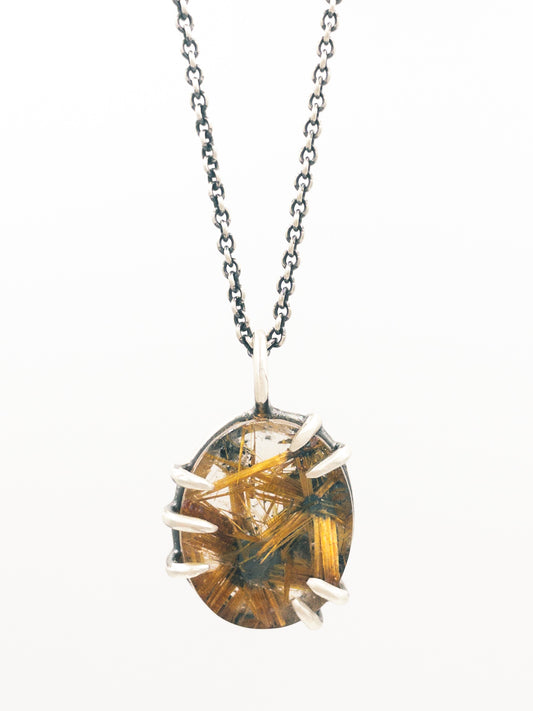 Golden Rutile Quartz and Sterling Silver Necklace