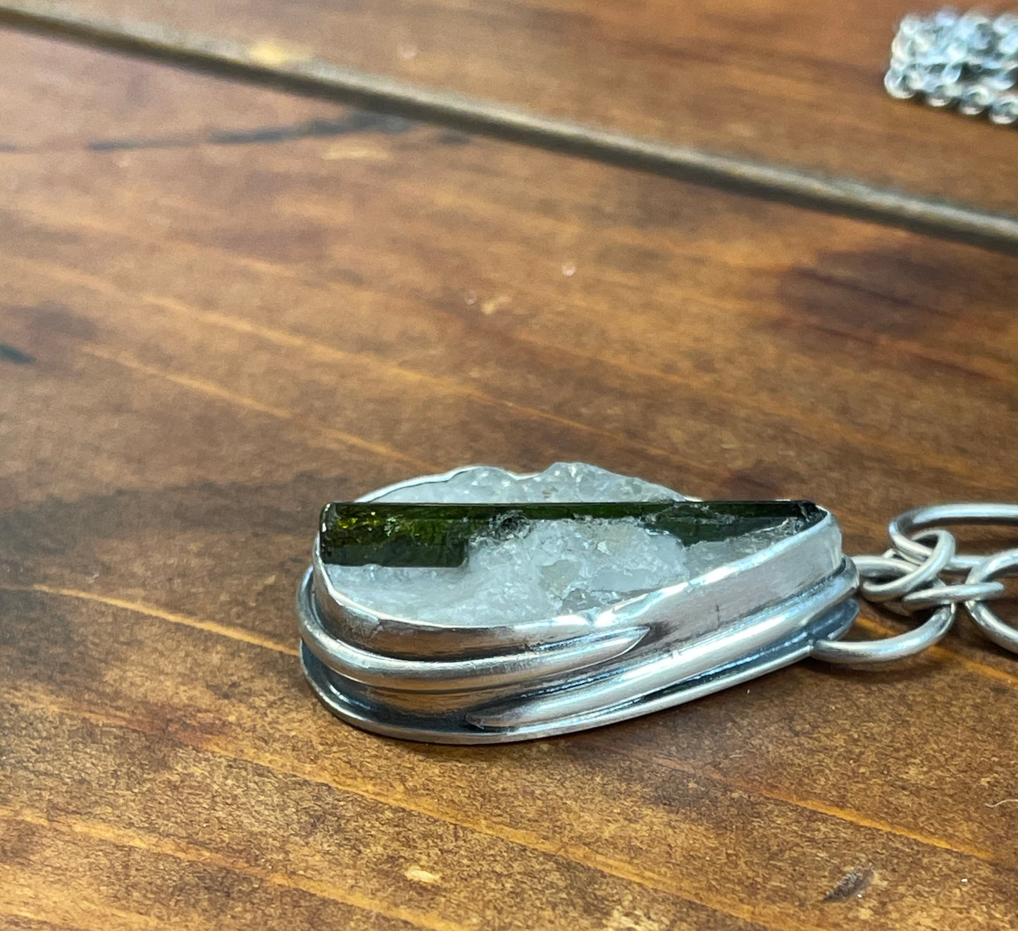 Green Tourmaline in Quartz Necklace