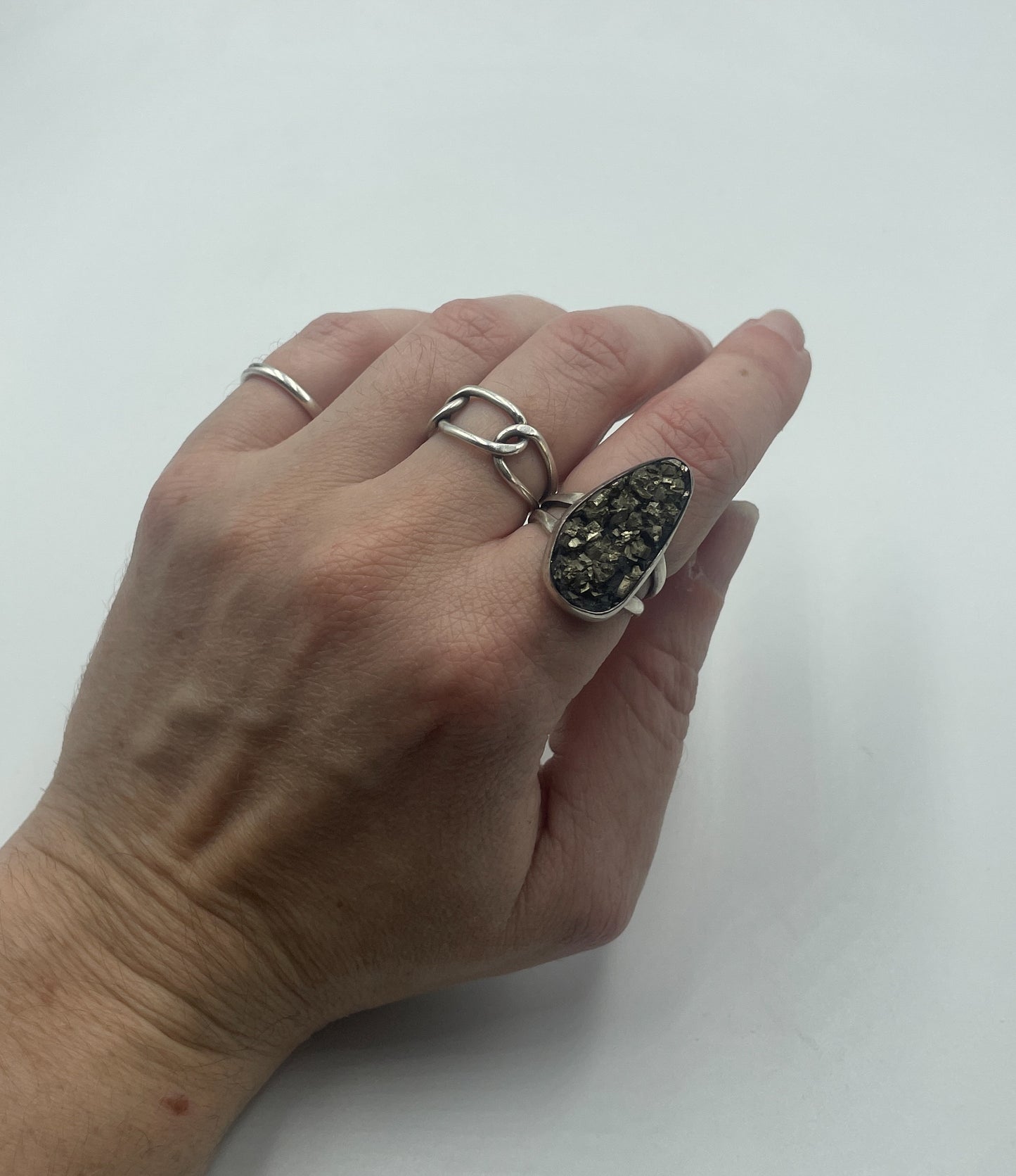 Pyrite and Sterling Silver Ring Size 7