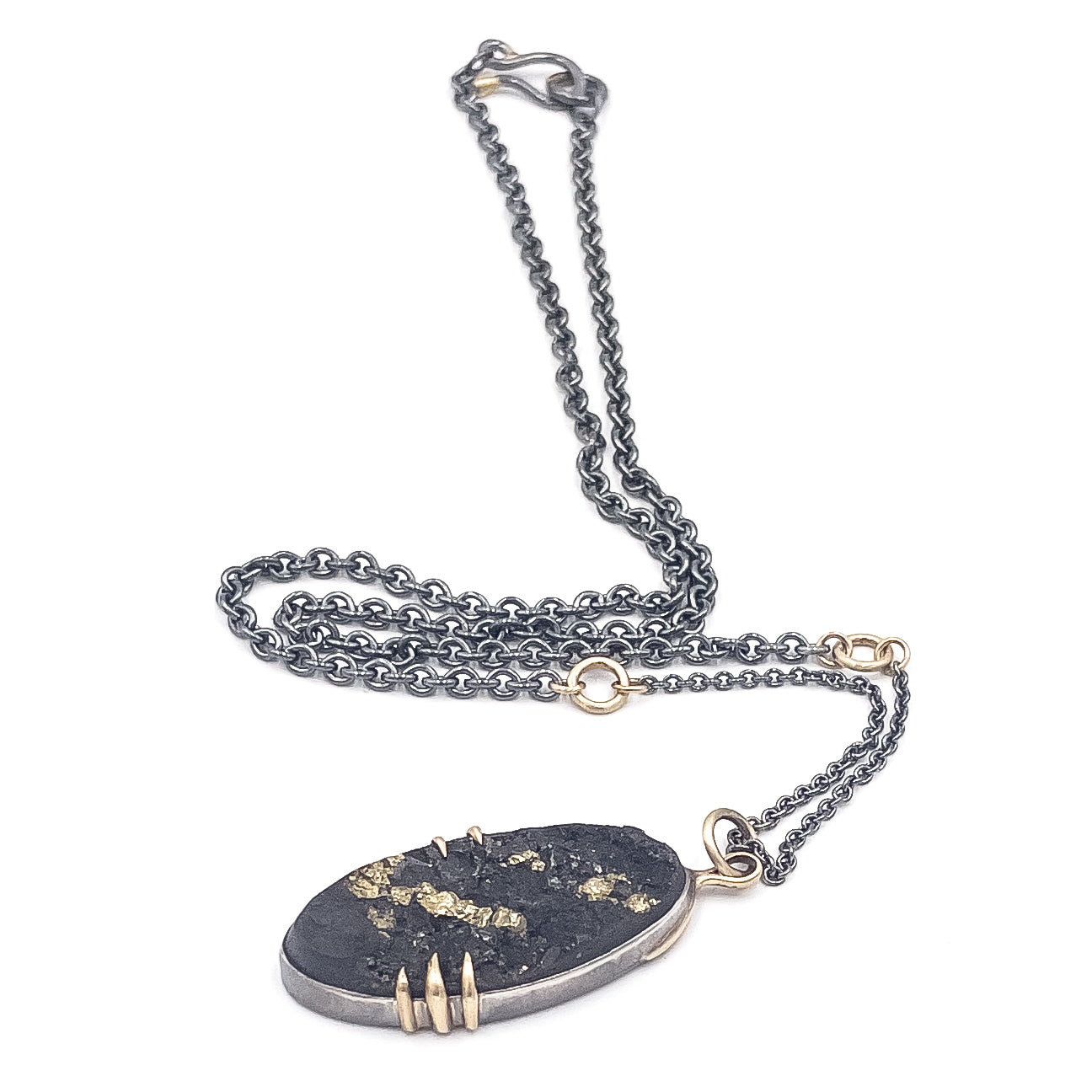Pyrite in Schist necklace with 14k gold and sterling silver