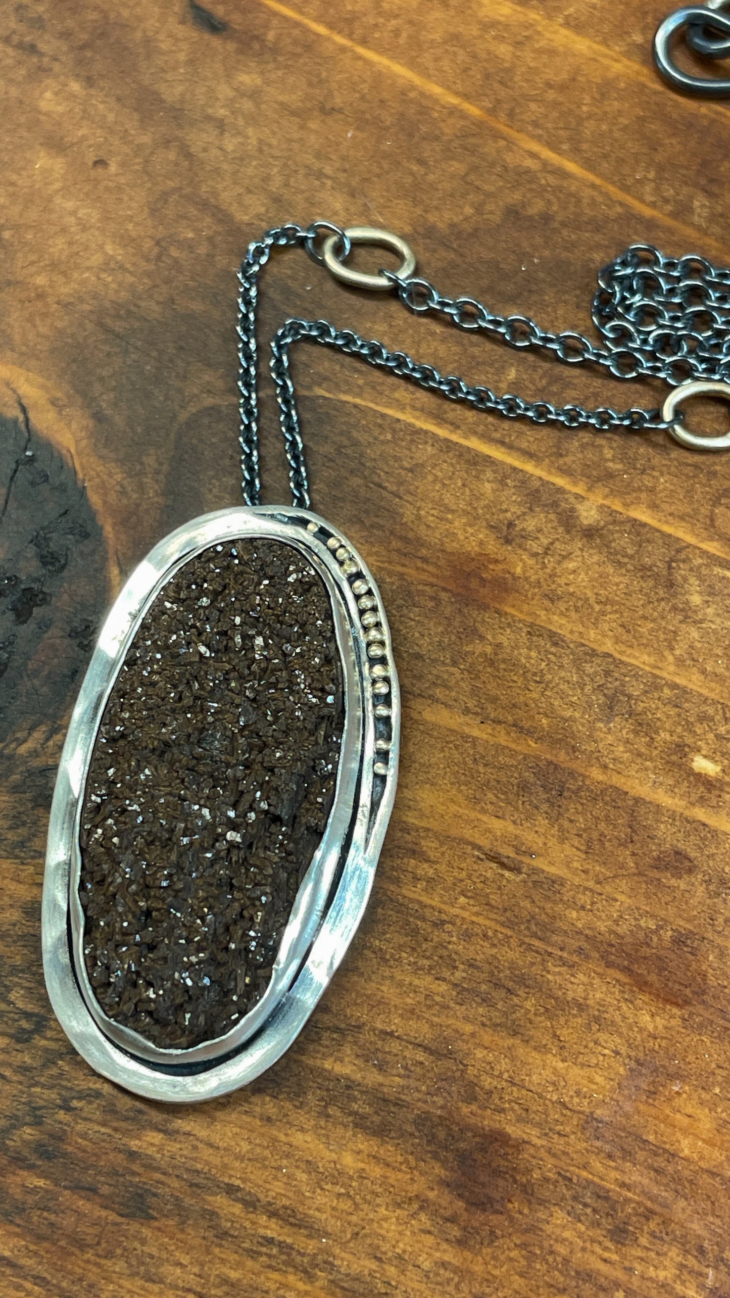 Petrified wood with Druzy Surface Necklace