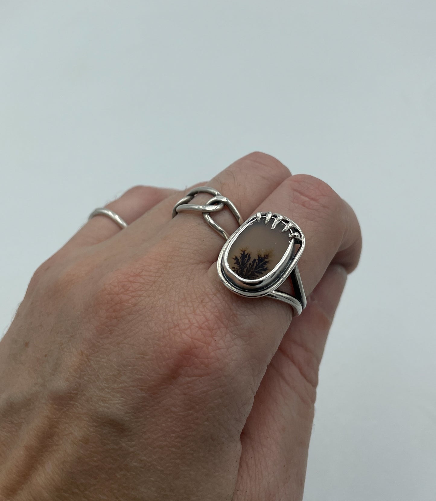 Dendritic Agate and Sterling Silver Ring Size 8.5