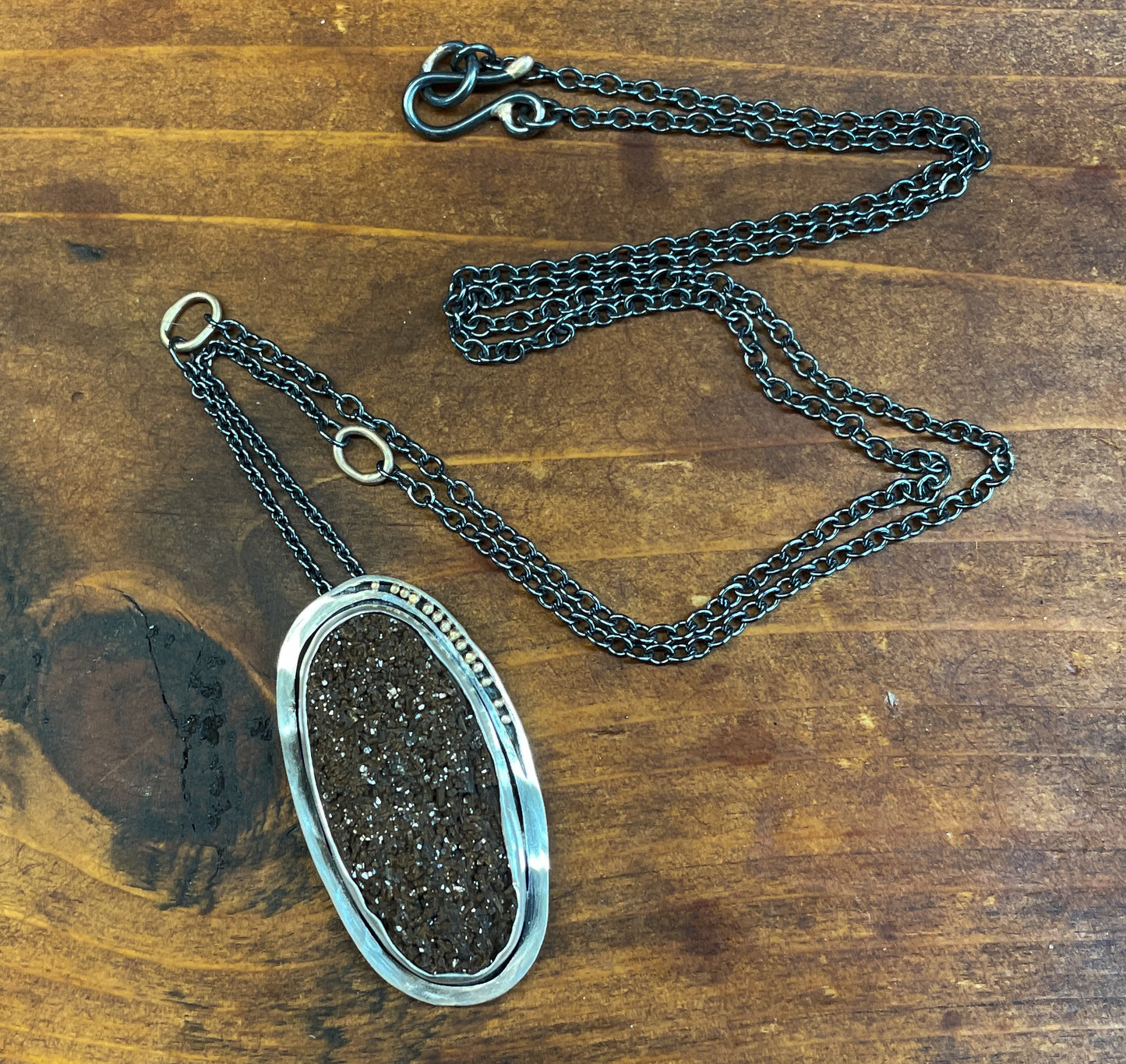 Petrified wood with Druzy Surface Necklace