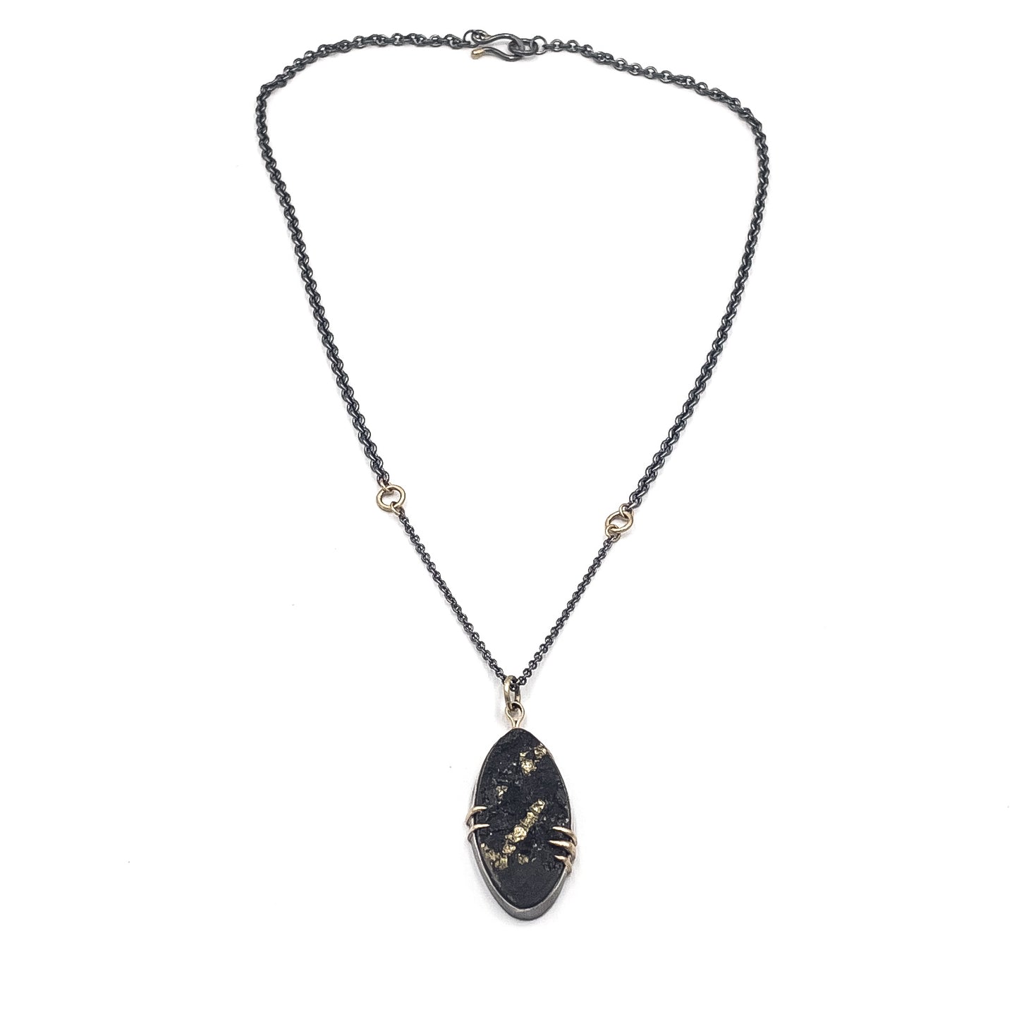 Pyrite in Schist necklace with 14k gold and sterling silver