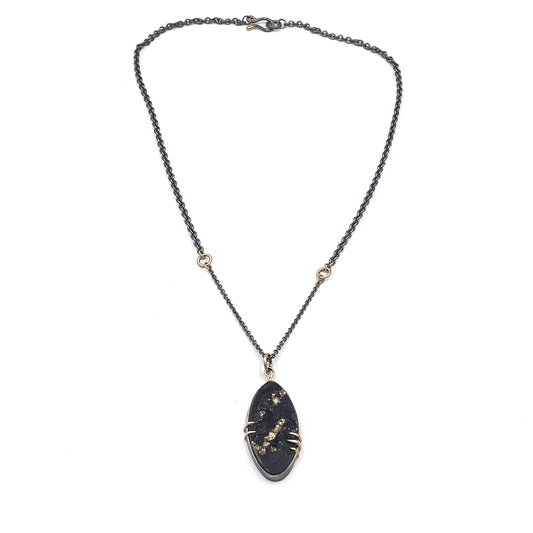 Pyrite in Schist necklace with 14k gold and sterling silver