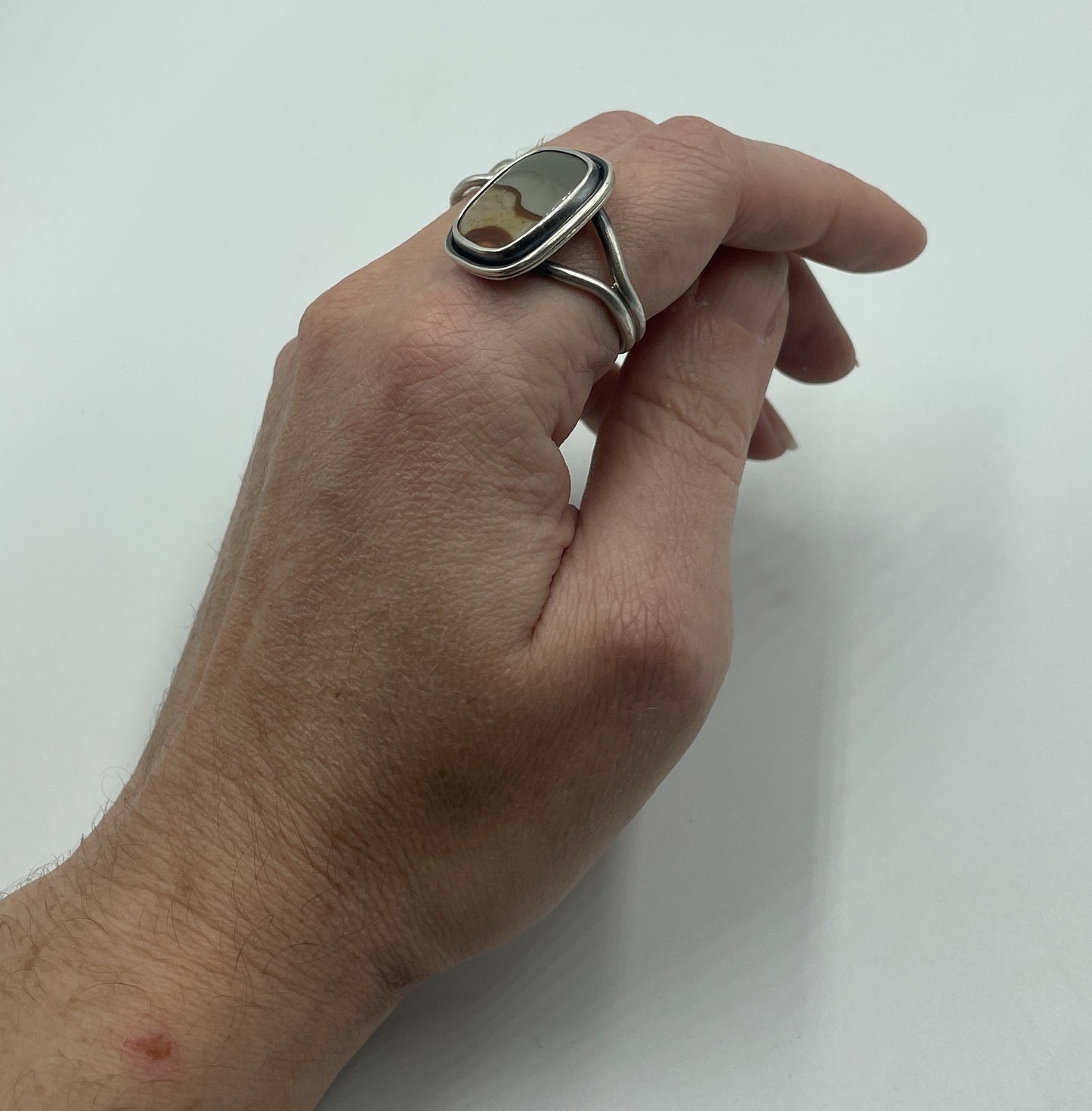 Polychrome Jasper and Sterling Silver Ring Size 9.5