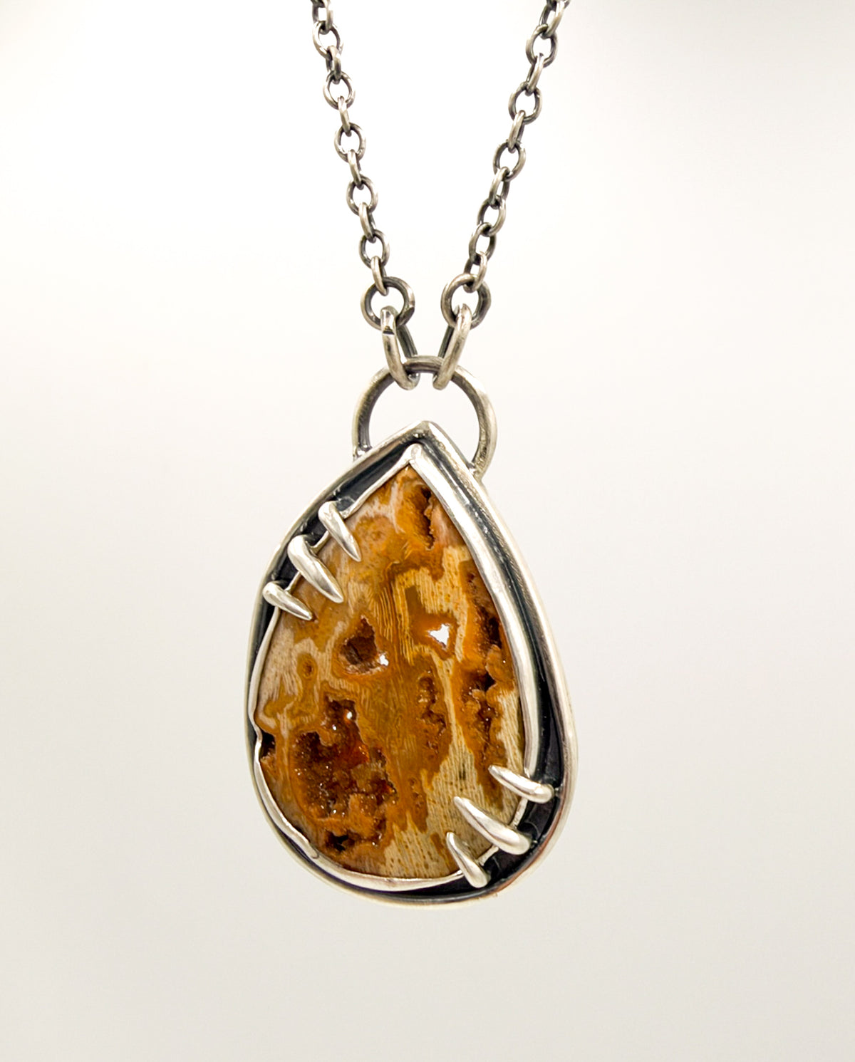 Petrified Wood with Druzy Pocket Pendant Necklace