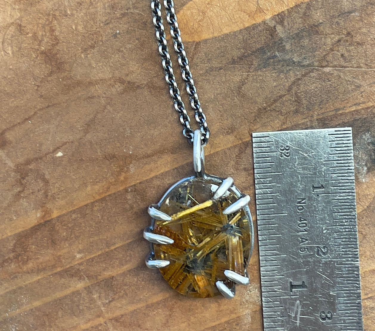 Golden Rutile Quartz and Sterling Silver Necklace