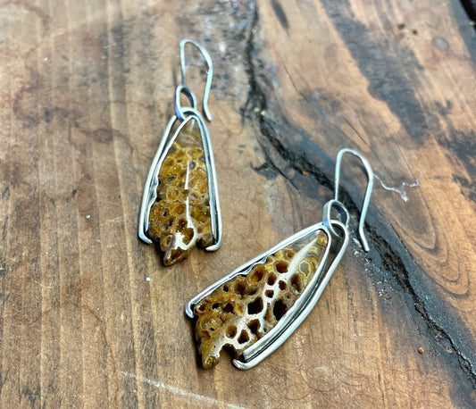 Petrified wood and sterling silver earrings
