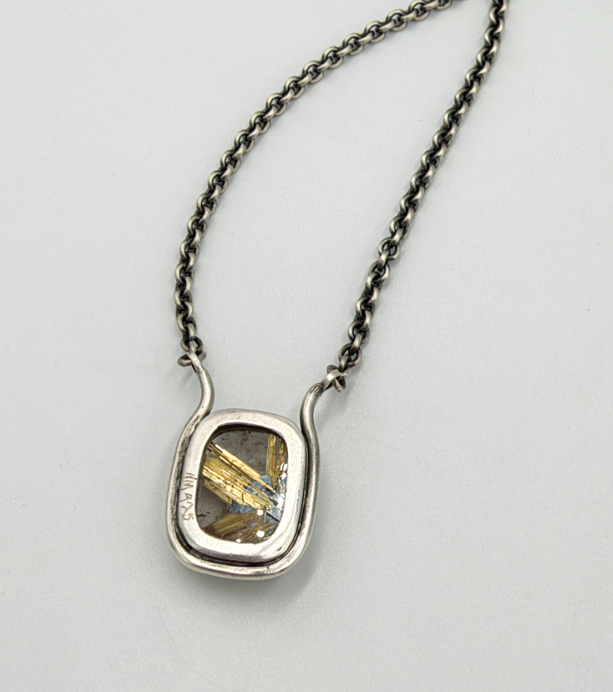Gold Rutilated Quartz with Hematite Necklace