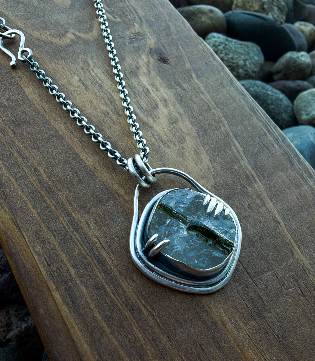 Green Tourmaline in Quartz Necklace