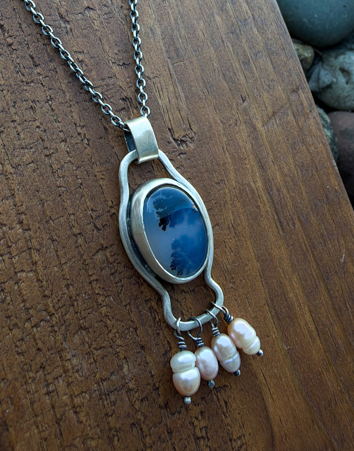 Dendritic Agate and pearl necklace