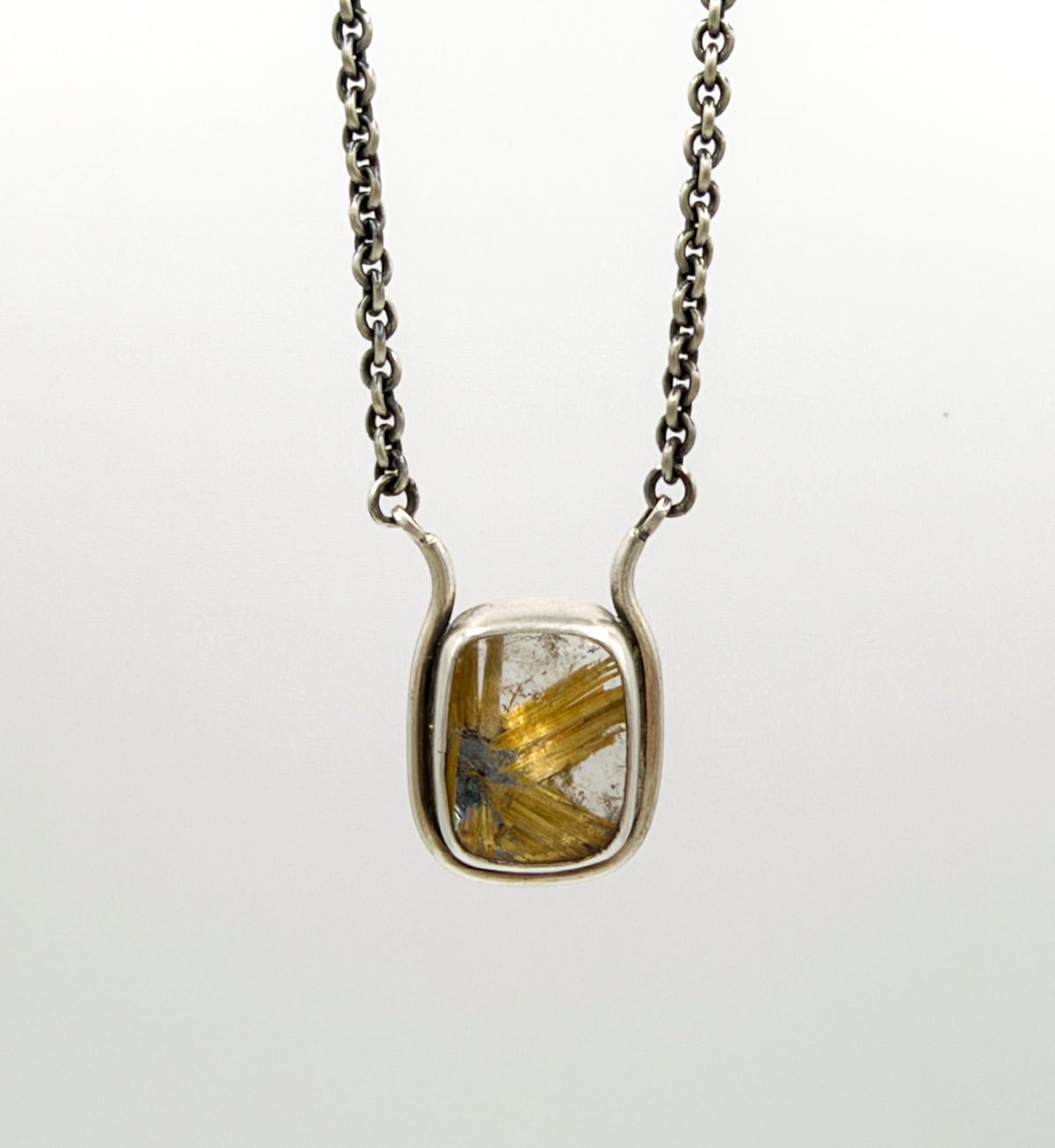 Gold Rutilated Quartz with Hematite Necklace