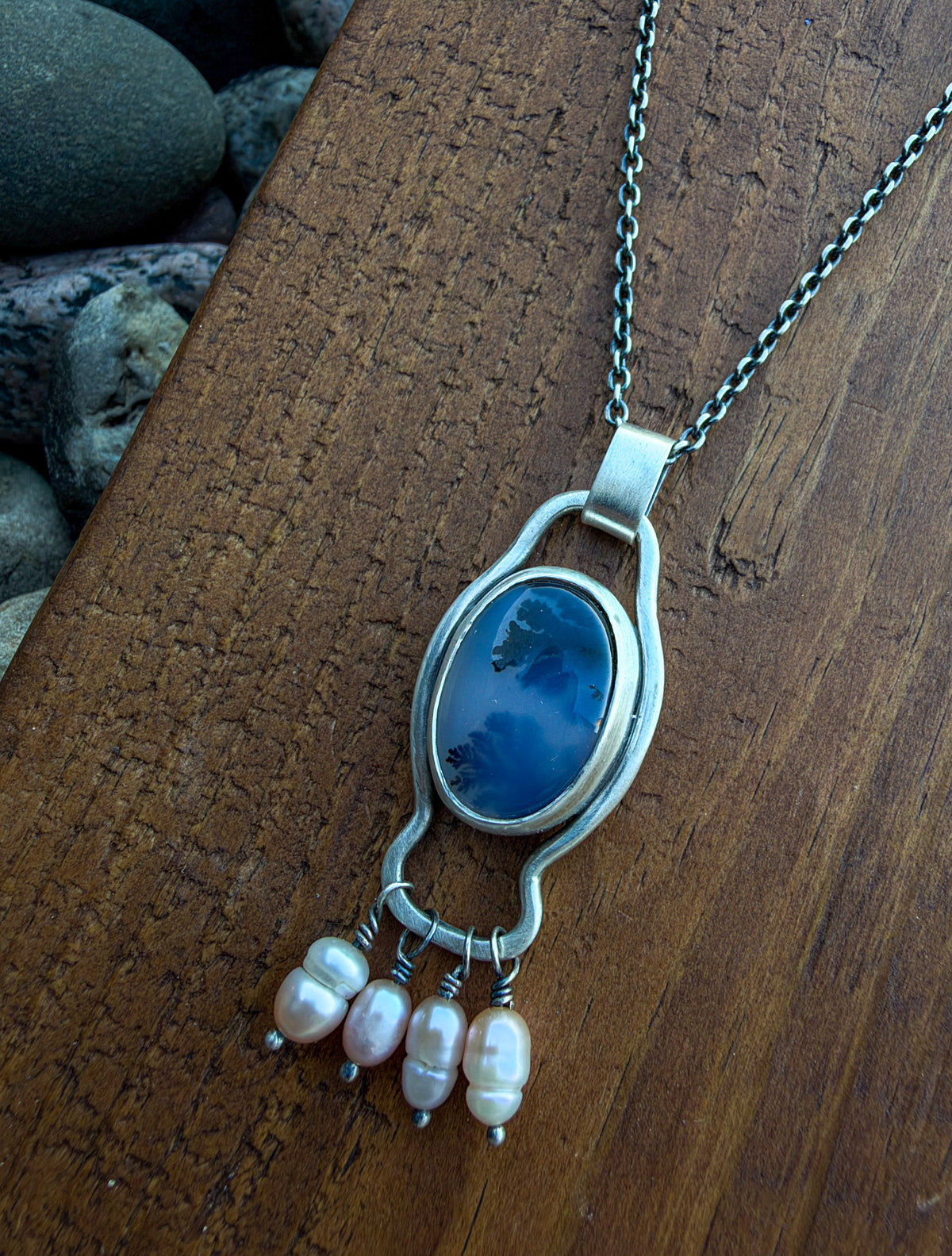 Dendritic Agate and pearl necklace