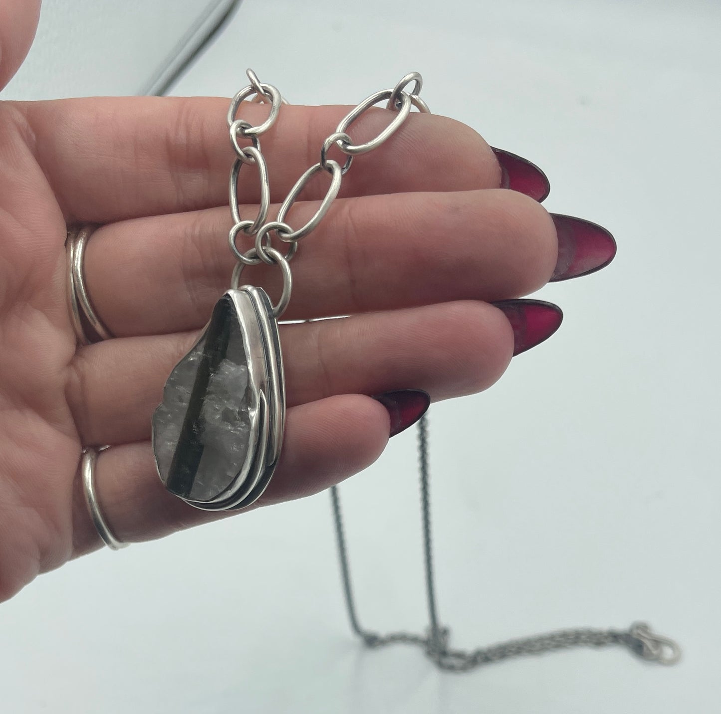 Green Tourmaline in Quartz Necklace