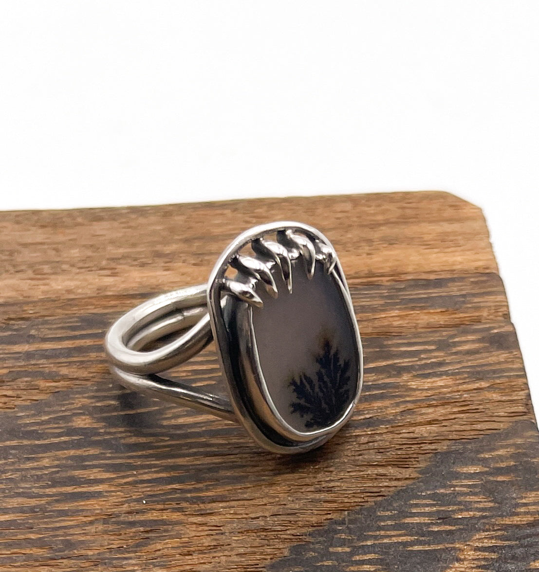 Dendritic Agate and Sterling Silver Ring Size 8.5