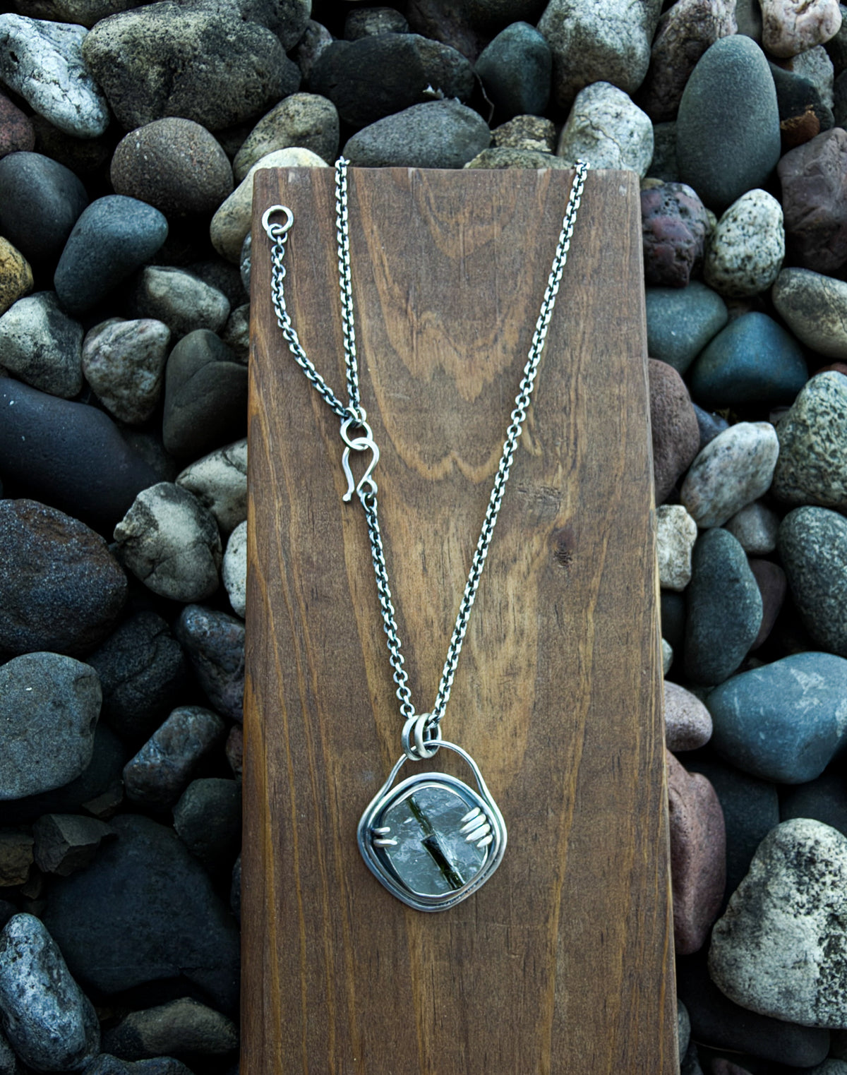 Green Tourmaline in Quartz Necklace