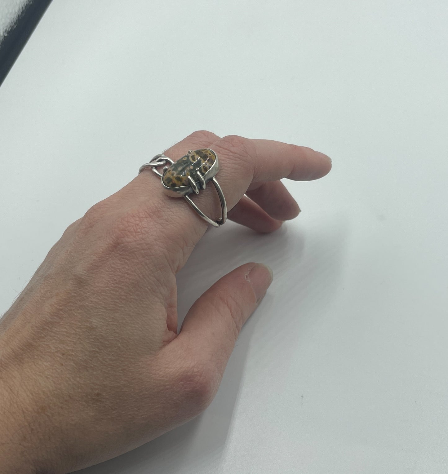 Orbicular Jasper and Sterling Silver Ring Size 11