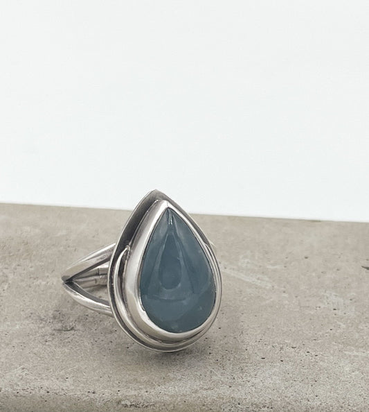 Aquamarine and Sterling Silver Ring Size 7.5