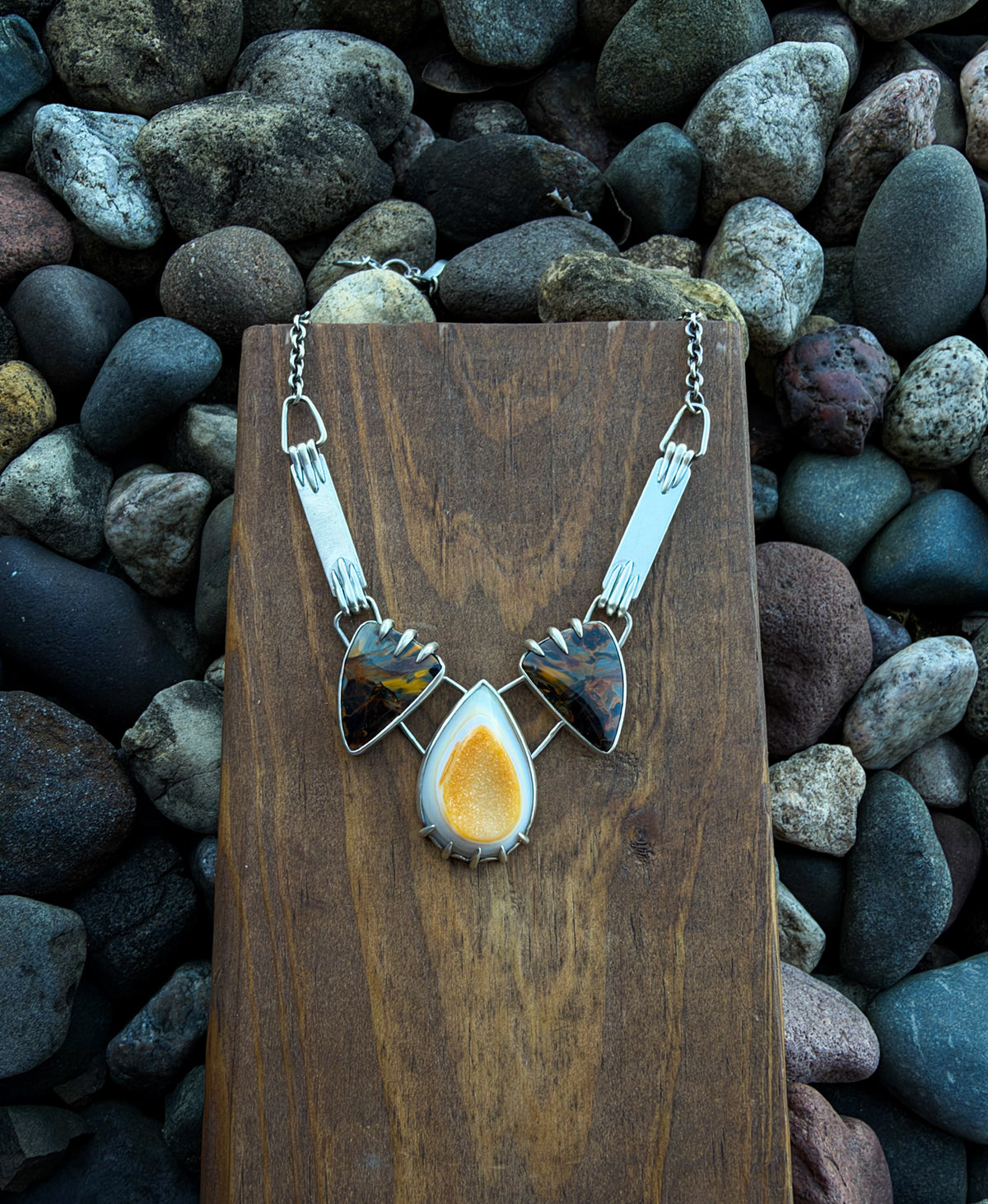 Brazilian Agate with druzy and Pietersite Necklace