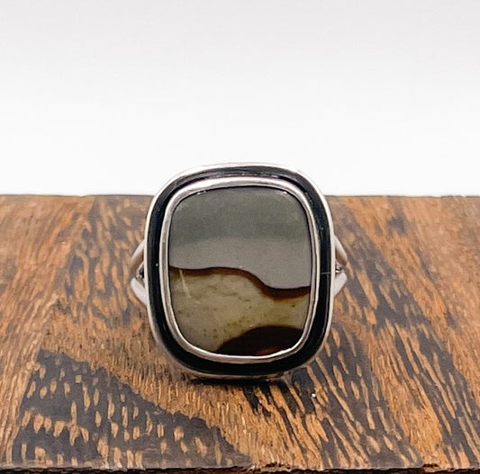 Polychrome Jasper and Sterling Silver Ring Size 9.5