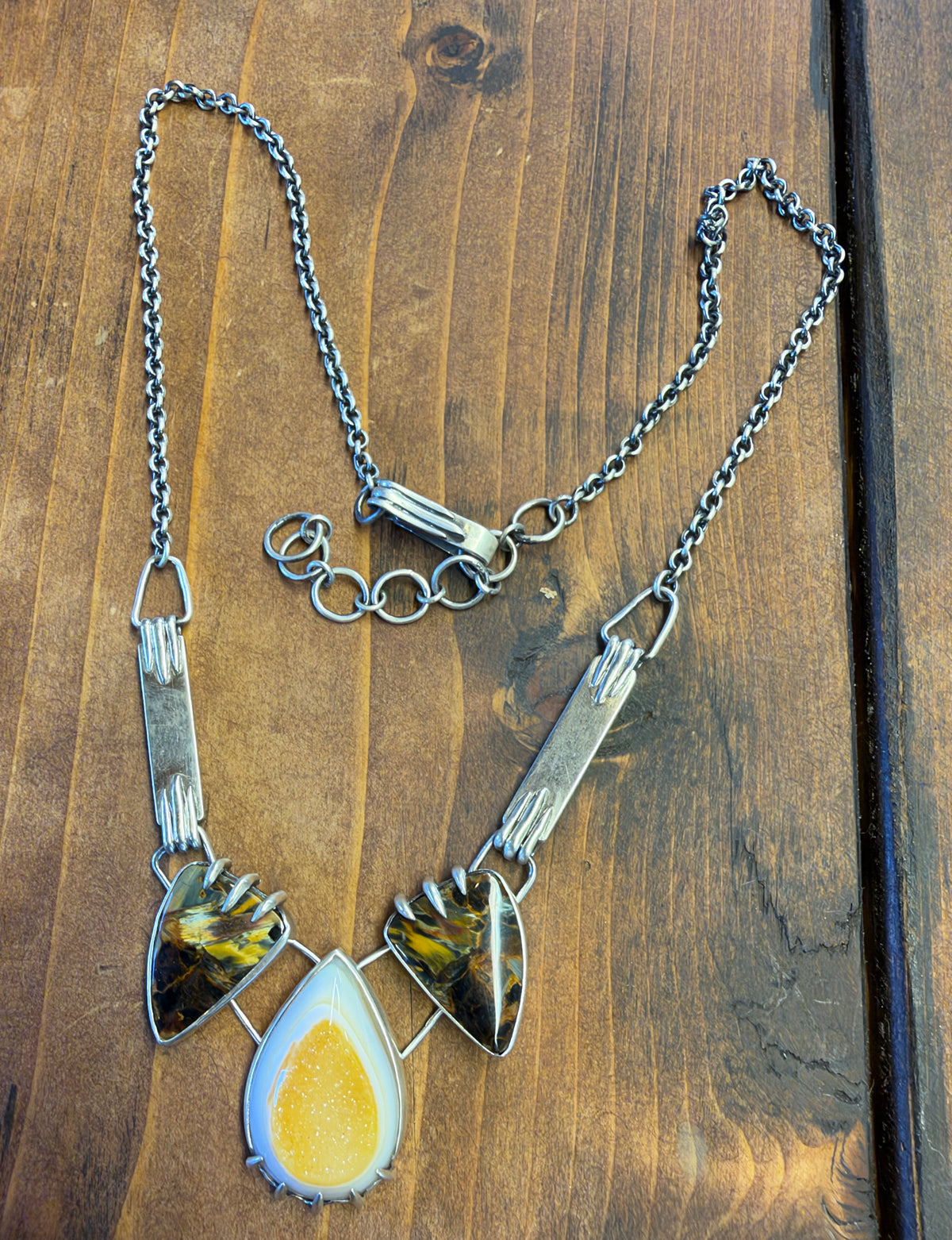Brazilian Agate with druzy and Pietersite Necklace