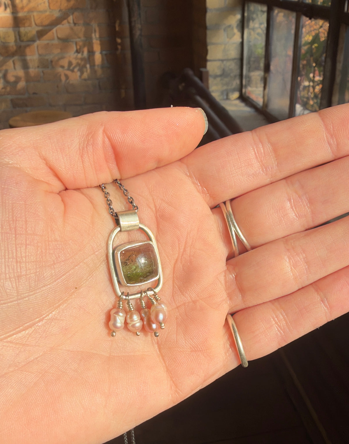 Watermelon Tourmaline and Pearl Necklace