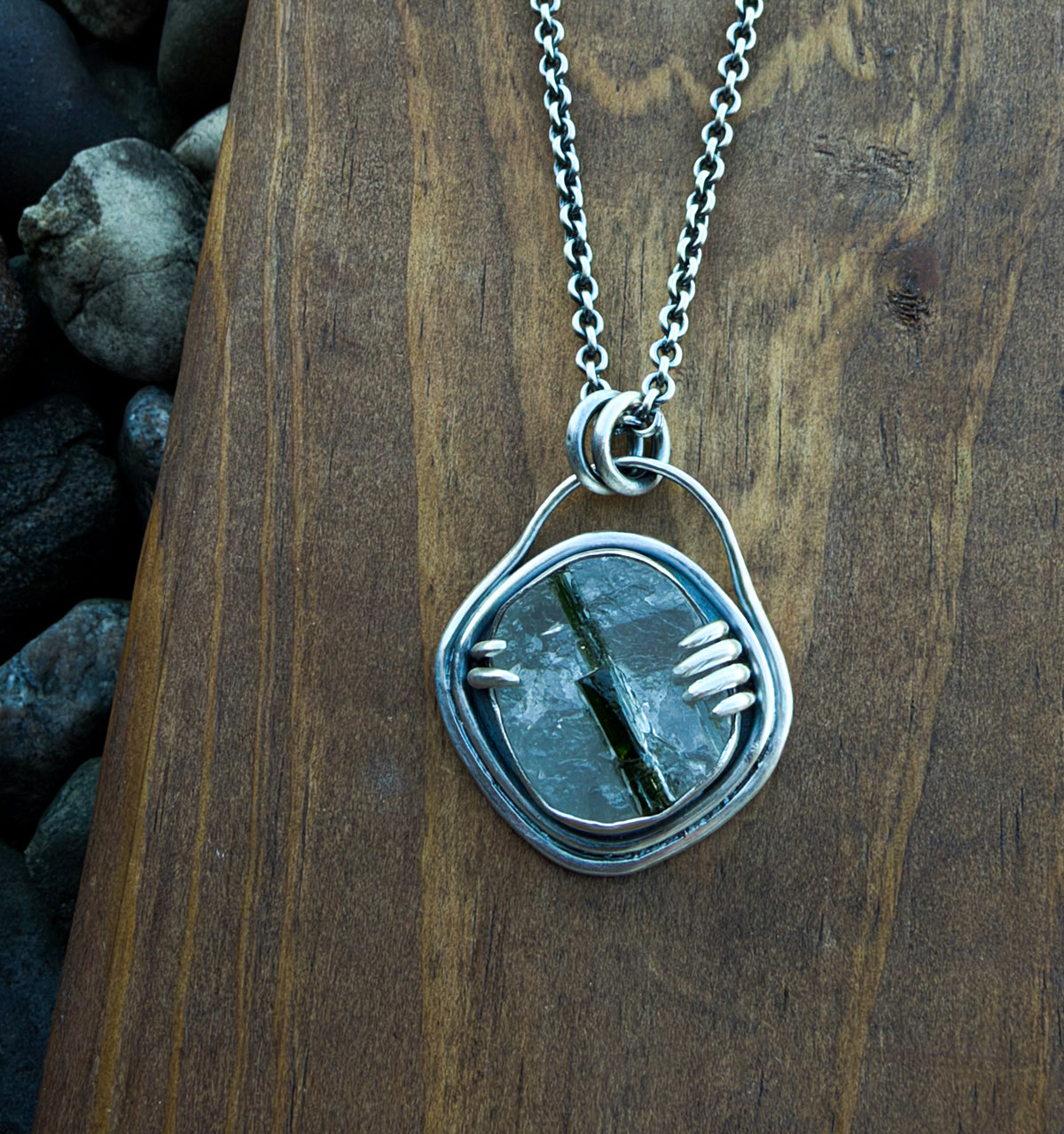 Green Tourmaline in Quartz Necklace