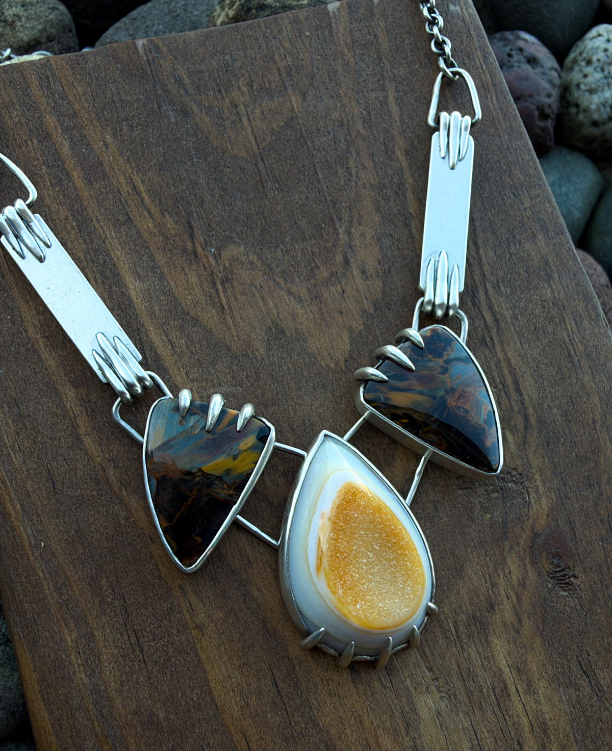 Brazilian Agate with druzy and Pietersite Necklace