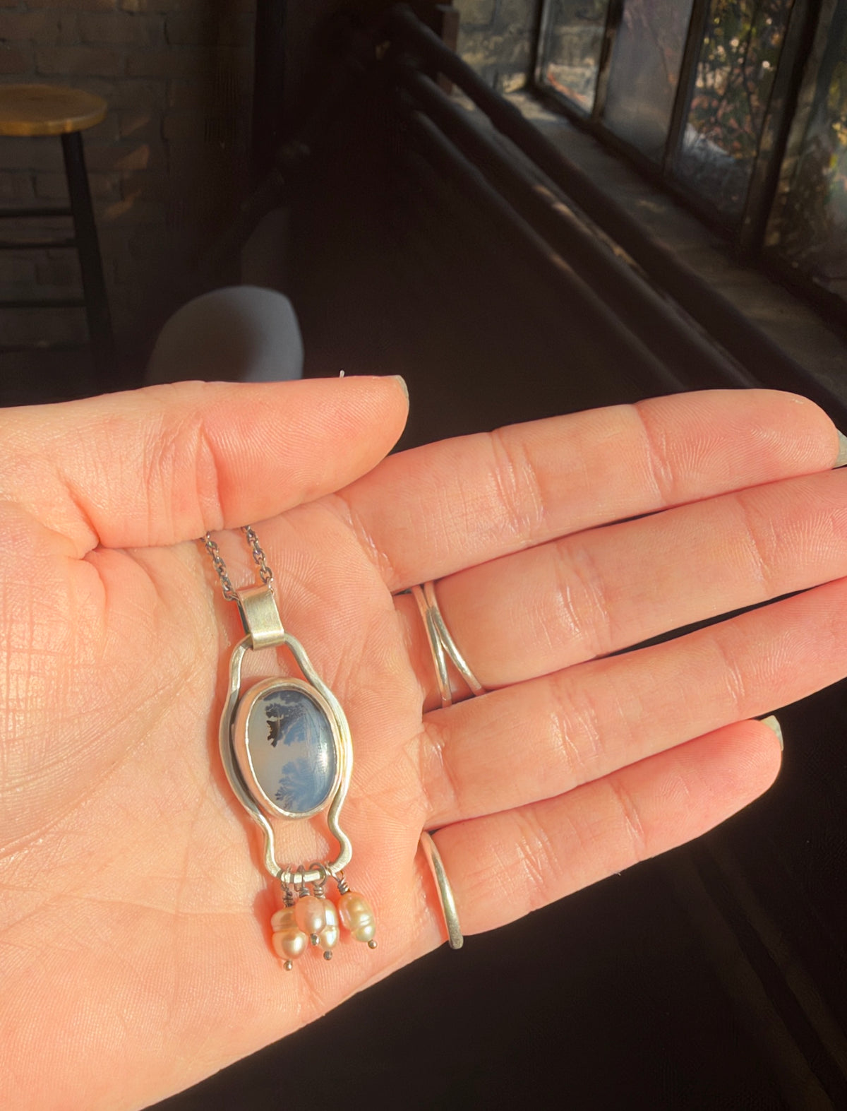 Dendritic Agate and pearl necklace
