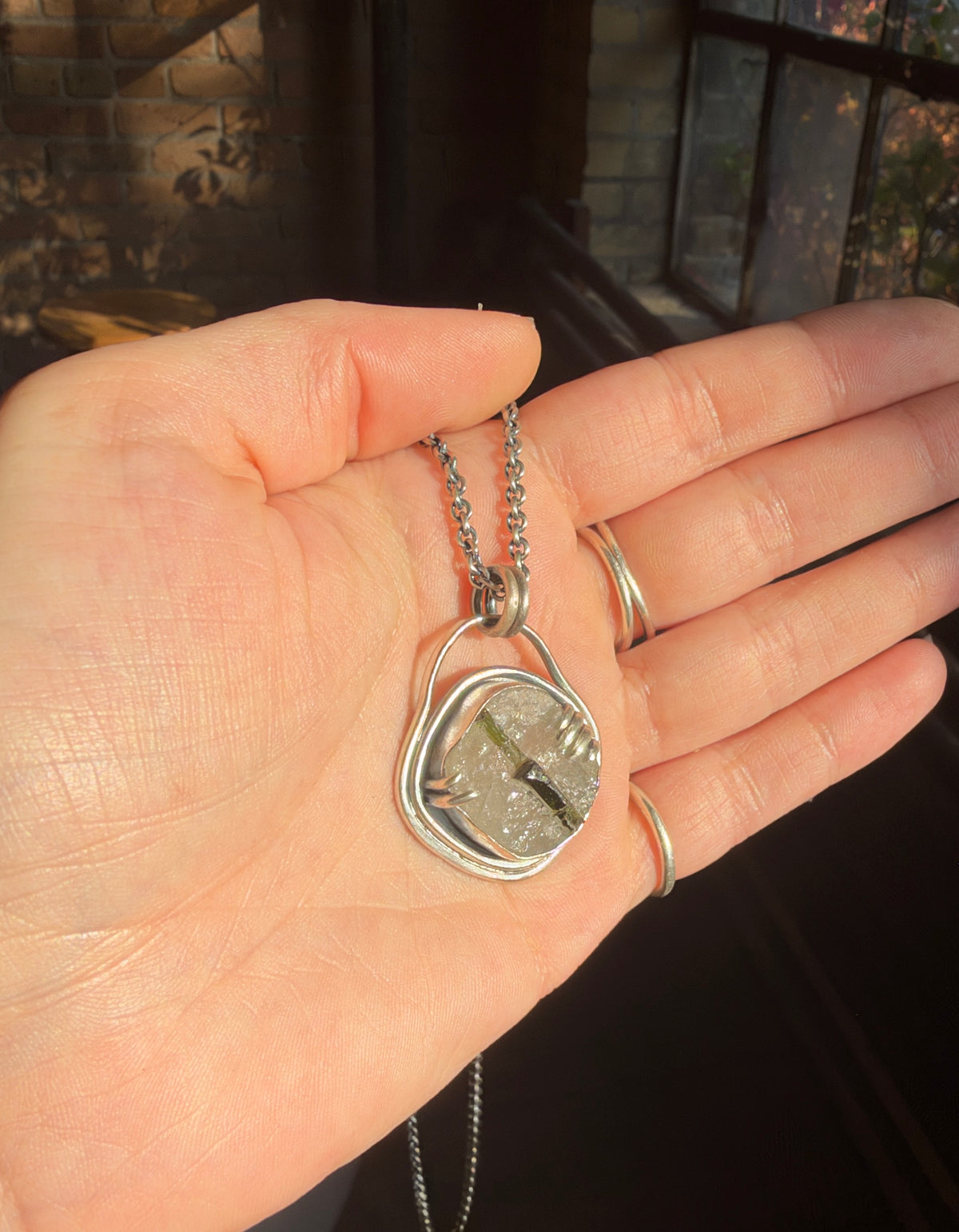 Green Tourmaline in Quartz Necklace