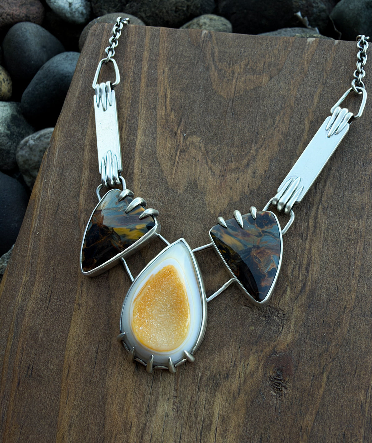 Brazilian Agate with druzy and Pietersite Necklace