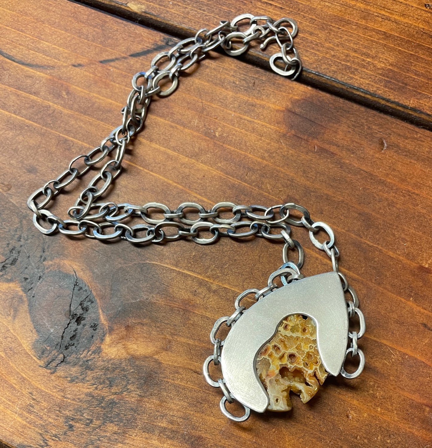 Petrified Wood with Druzy Necklace