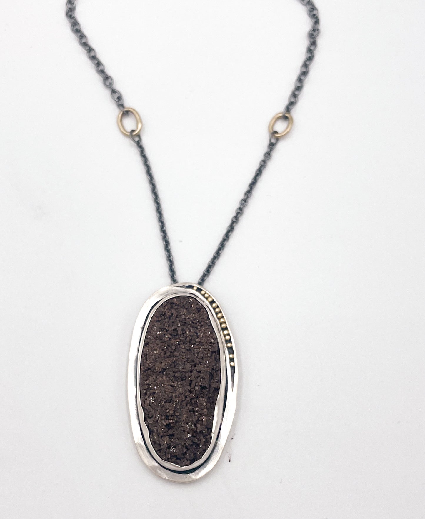 Petrified wood with Druzy Surface Necklace