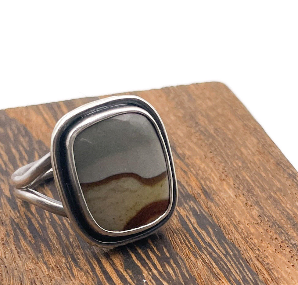 Polychrome Jasper and Sterling Silver Ring Size 9.5