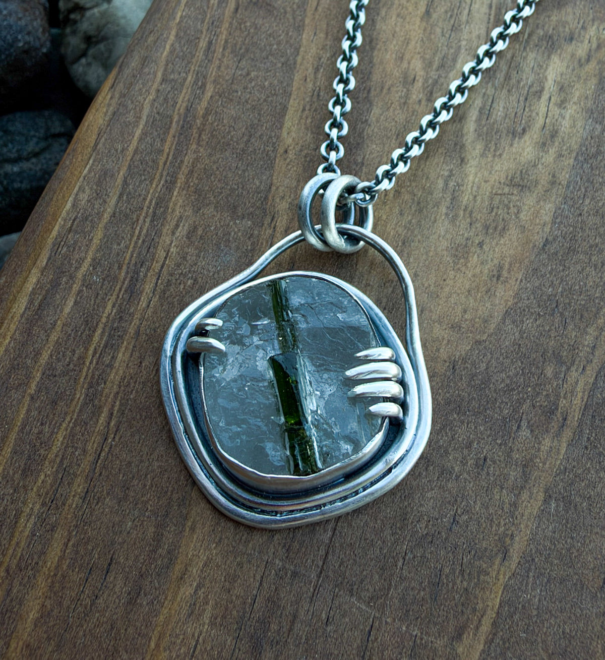 Green Tourmaline in Quartz Necklace