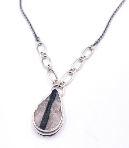Green Tourmaline in Quartz Necklace