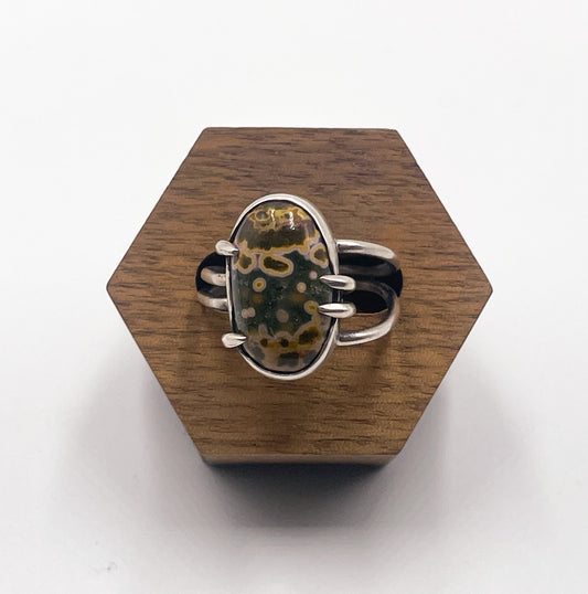 Orbicular Jasper and Sterling Silver Ring Size 11