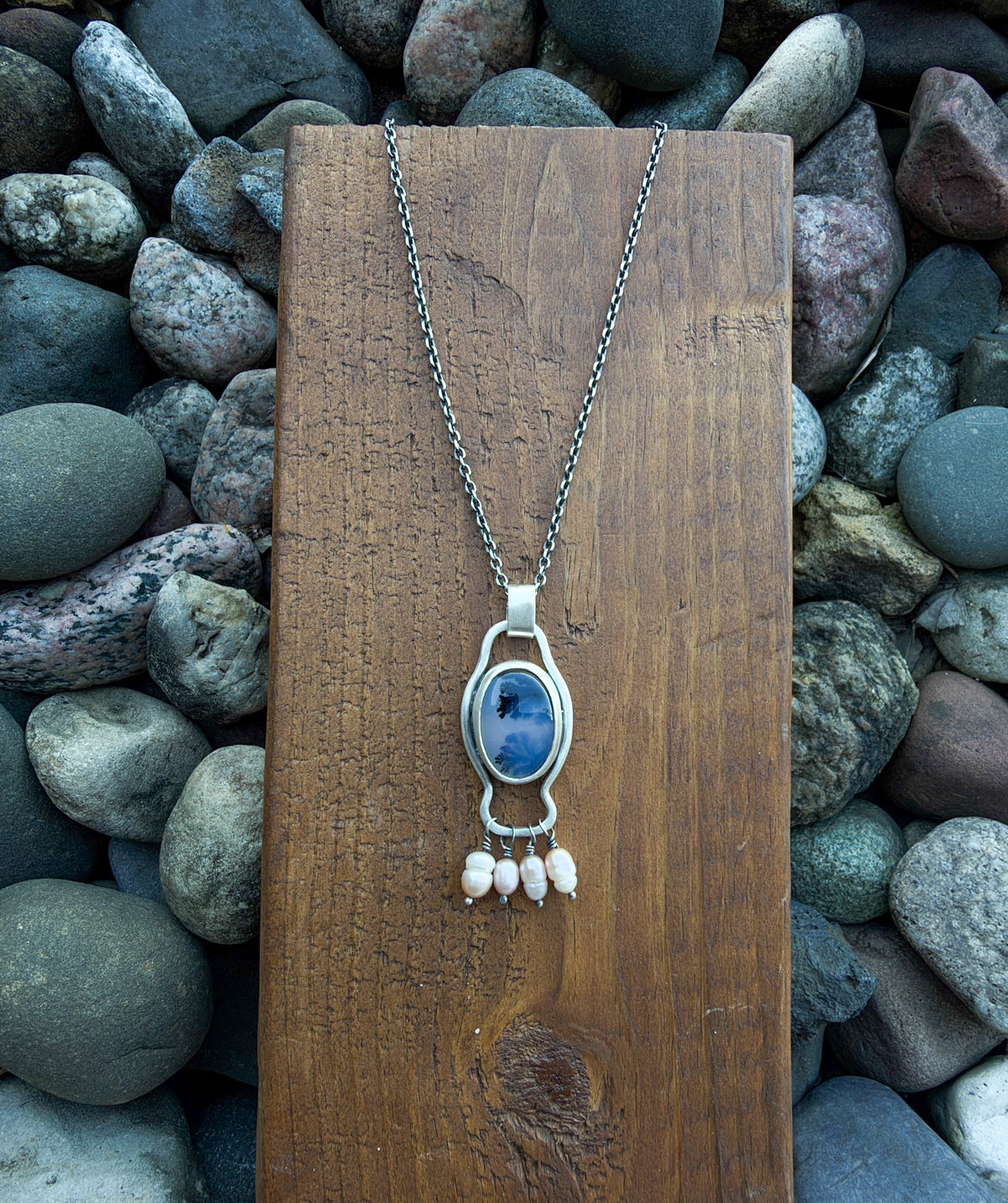 Dendritic Agate and pearl necklace