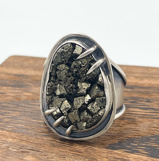 Pyrite and Sterling Silver Ring Size 12