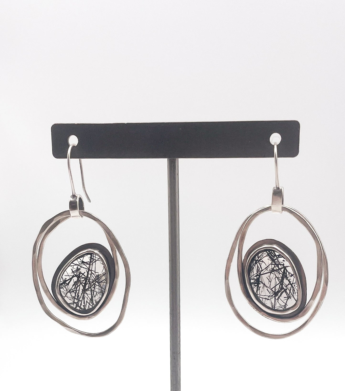 Black Tourmaline Rutilated Quartz and Sterling Silver Earrings.