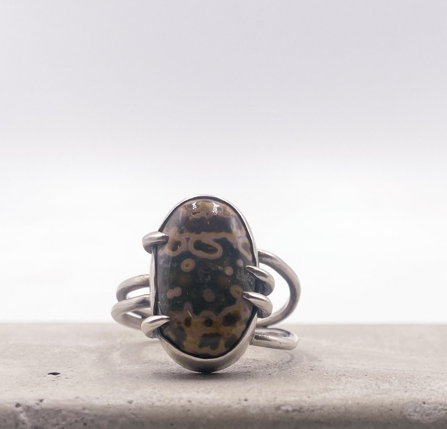 Orbicular Jasper and Sterling Silver Ring Size 11