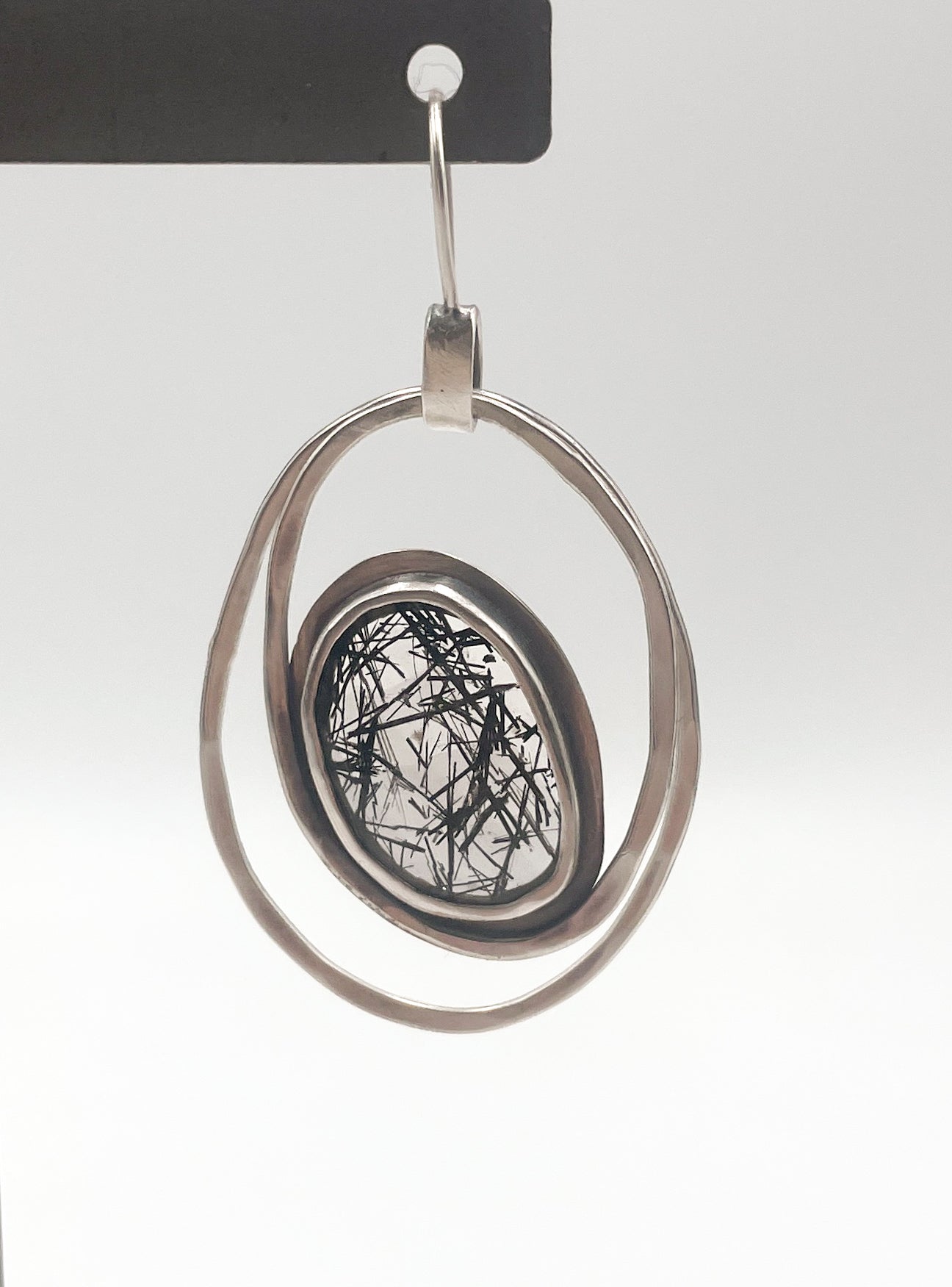 Black Tourmaline Rutilated Quartz and Sterling Silver Earrings.