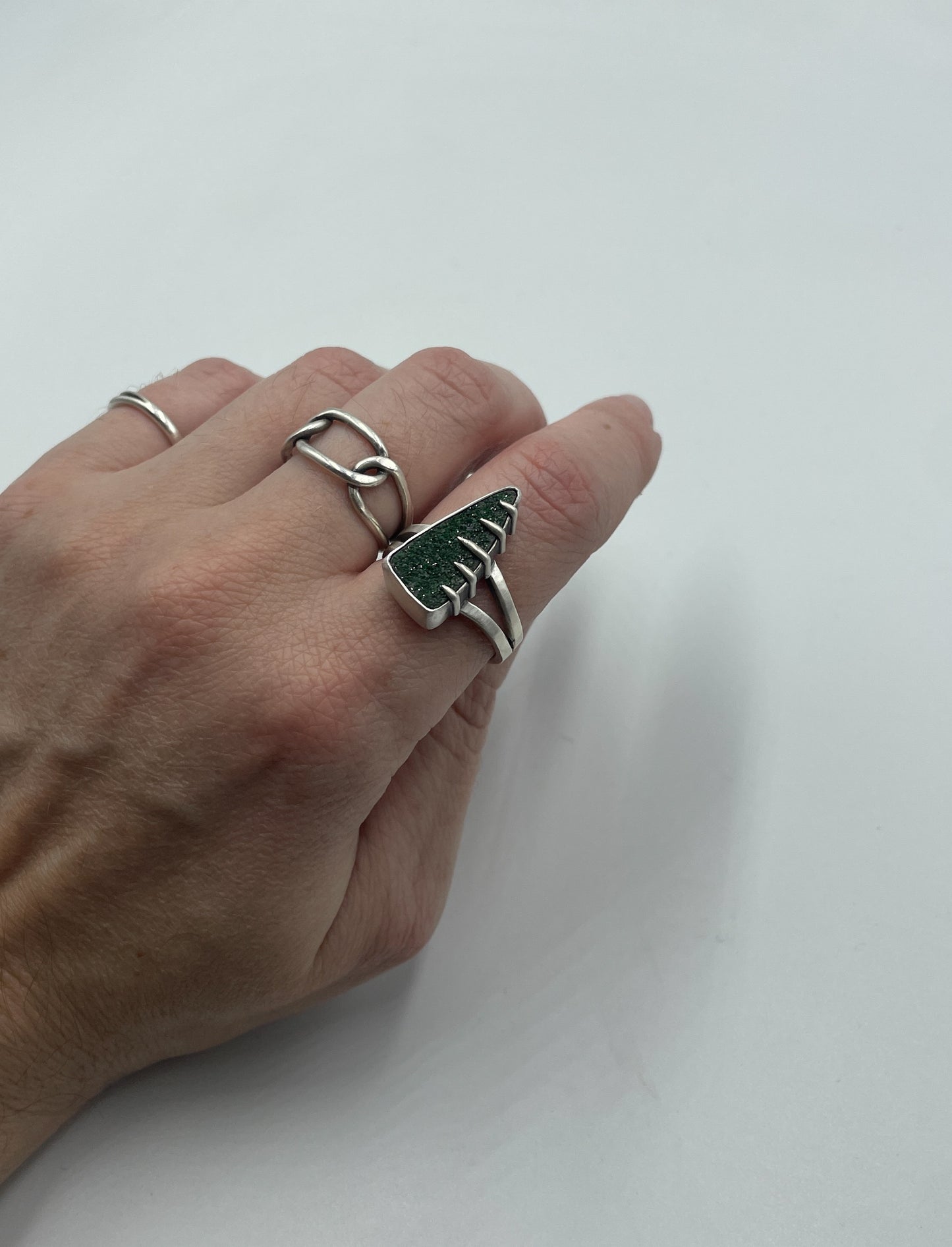 Uvarovite Garnet and Sterling Silver Ring Size 8.5