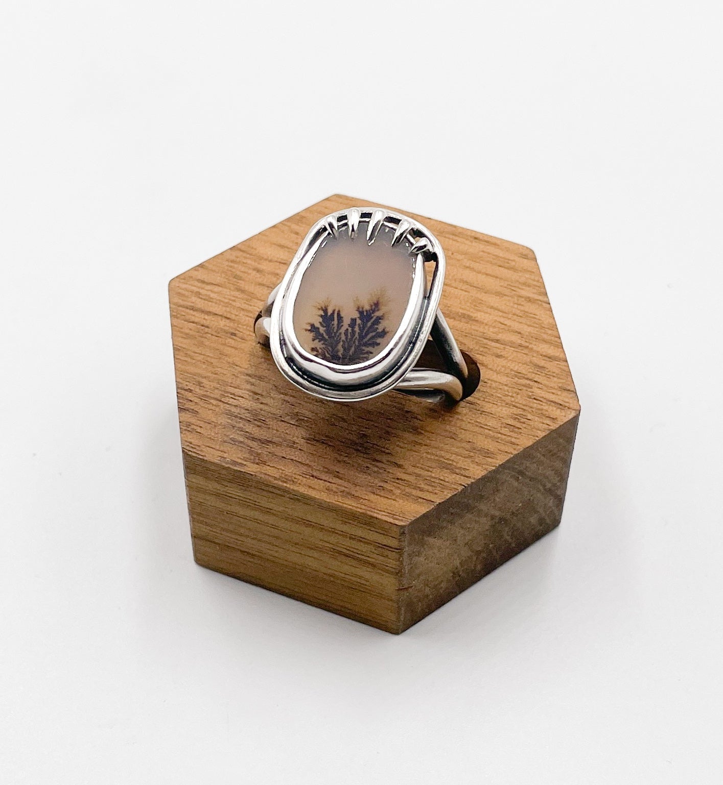 Dendritic Agate and Sterling Silver Ring Size 8.5