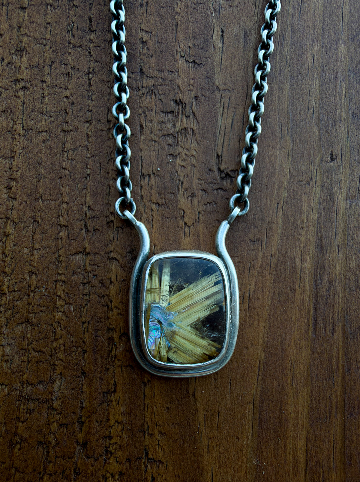 Gold Rutilated Quartz with Hematite Necklace