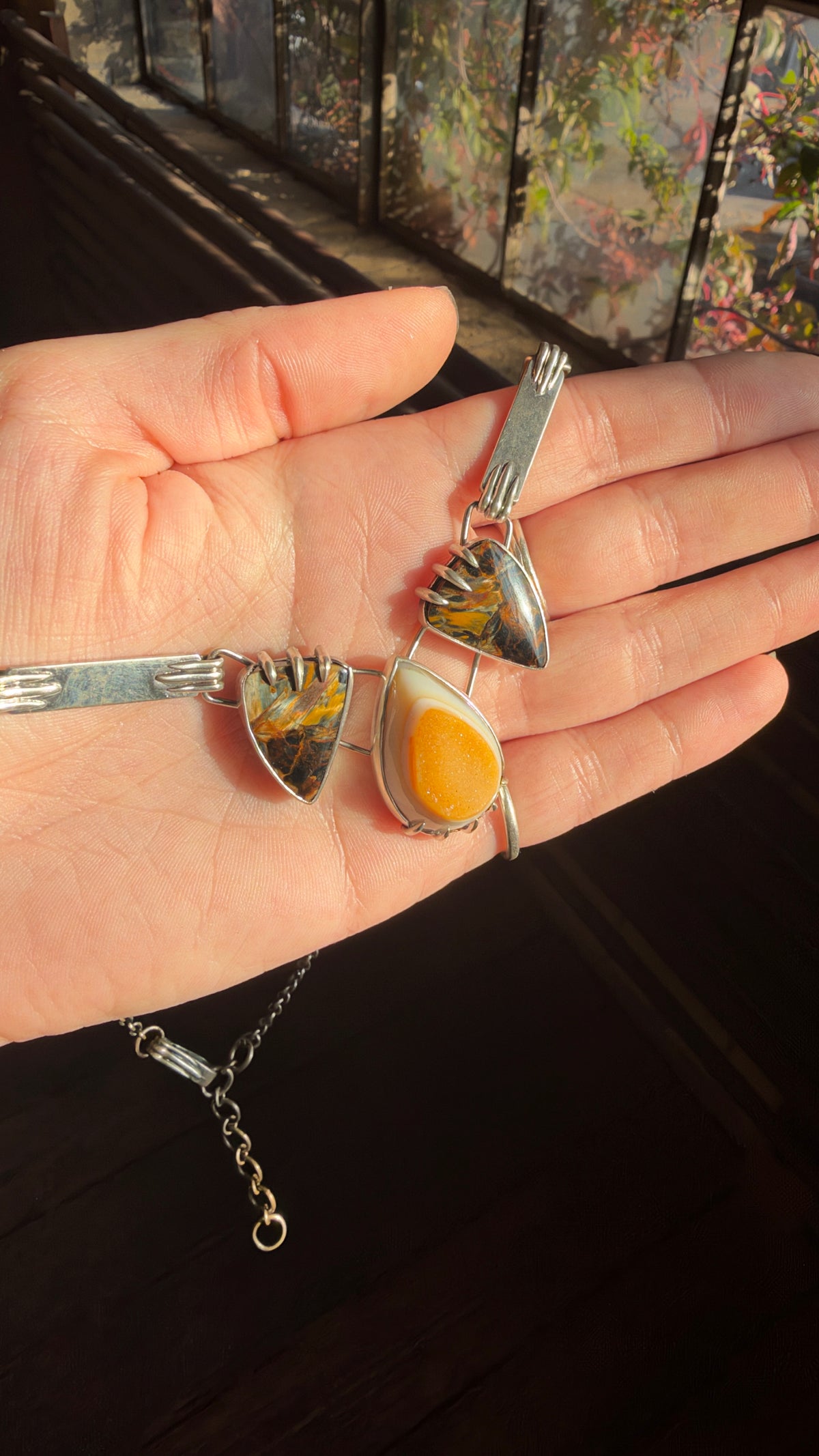 Brazilian Agate with druzy and Pietersite Necklace