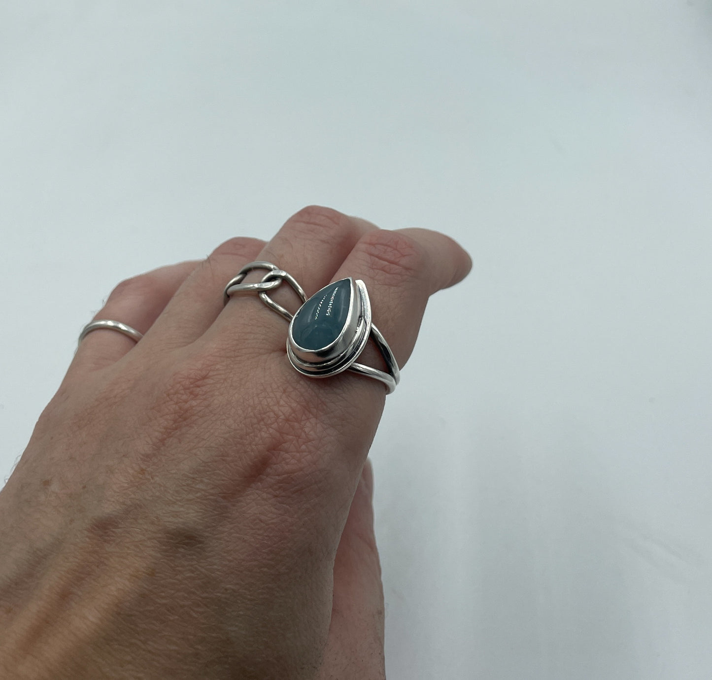 Aquamarine and Sterling Silver Ring Size 7.5