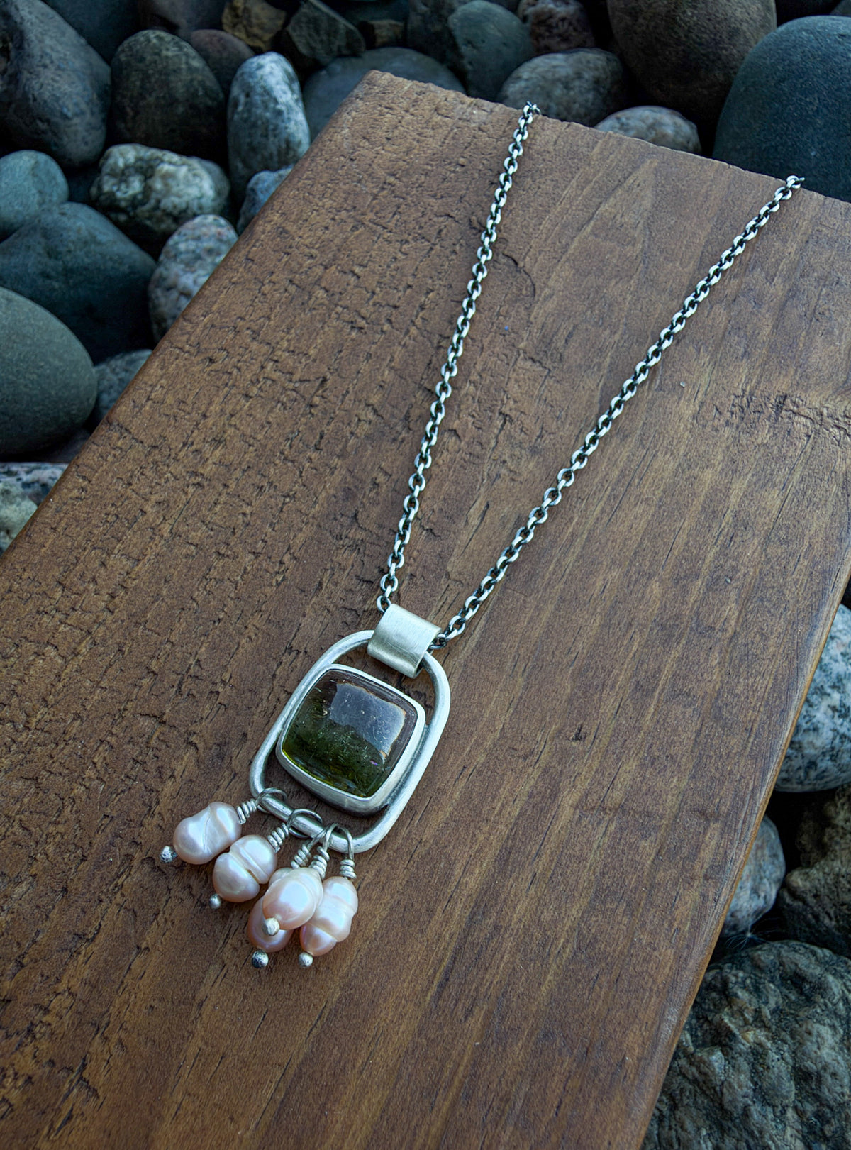 Watermelon Tourmaline and Pearl Necklace